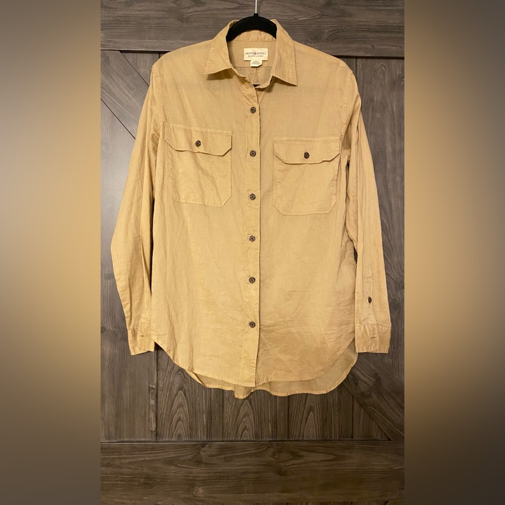 Tan collared button down Denim & Supply by Ralph Lauren shirt, NWT, sz M